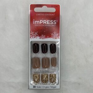 Kiss imPRESS Press-On Manicure Nail Set - Carols Play (gold glitter)